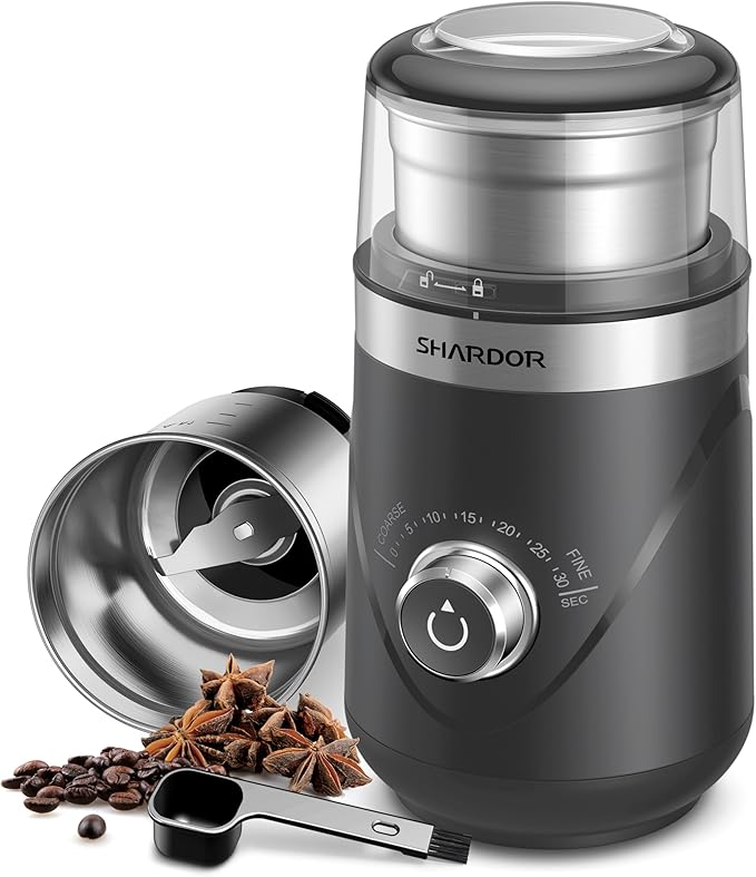 SHARDOR Electric Super Silent Blade Coffee Grinder, Timed Grind Control Rotary Knob, Adjustable Coarse to Fine for Coffee Beans, Spices & Herbs, with 1 Removable Stainless Steel Bowl, Cream
