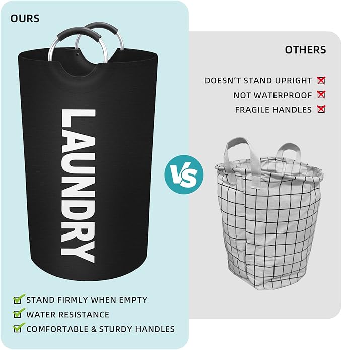 StorageRight 75L Large Laundry Basket, Laundry Hamper, Dirty Clothes Hamper for Laundry, Collapsible, Waterproof Laundry Baskets with Foam Protected Aluminum Handles for Laundry, Dorm, Family (Black)