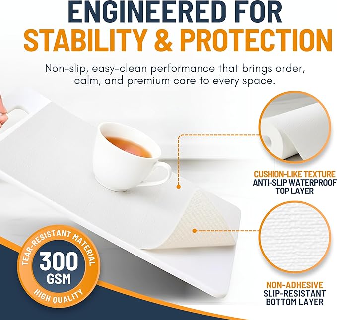 Shelf Liner Cabinet Liner for Shelves Non-Adhesive Kitchen Drawer Liner by Linda’s Essentials (12 x 120 Inches) - Non-Slip Easy Clean Shelf Liners for Cabinets and Cupboard Protector, Waterproof Mat