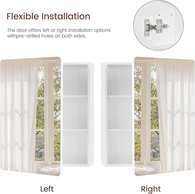 TEENFON Medicine Cabinet Mirror with 2 Adjustable Shelves, Bathroom Mirror with Storage, Recessed or Wall Mount Bathroom Cabinet, White UNGGX004W