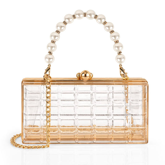 DODAMOUR Transparent Acrylic Shoulder Bag, Clear Crossbody Clutch Purse, Women Evening Clutch Bag, Gold Chain Handbag for Women (Clear)