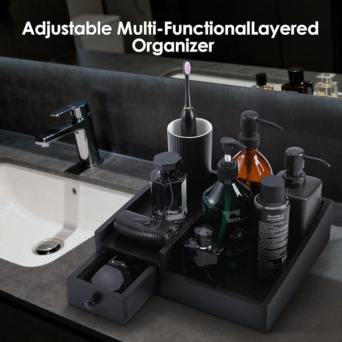 Organizer for Men,Bathroom Countertop Organizers,Perfume Organizer,Cologne Organizers,Bathroom Storage,Perfume Stand,Dresser Organizer,Gifts for Men,Dad Gifts,Adjustable Partition(Black)