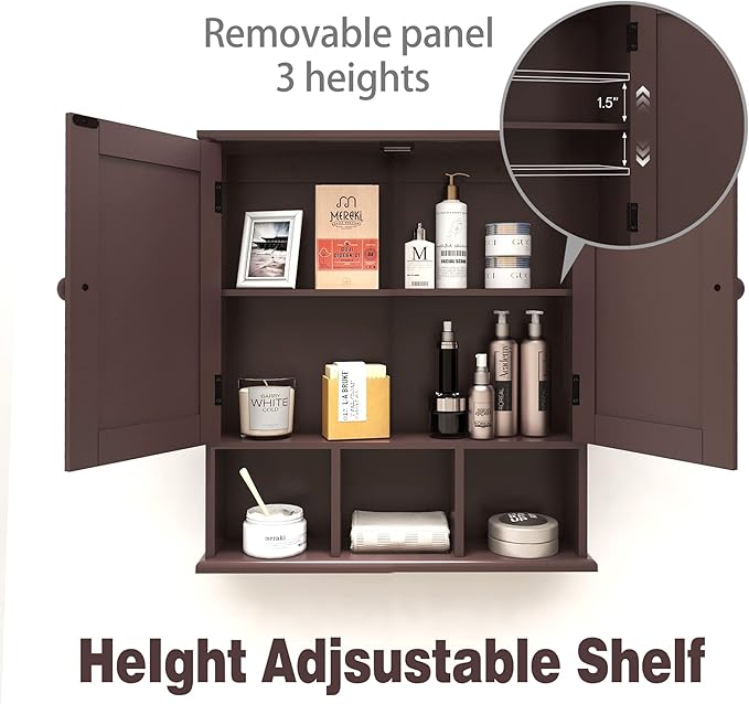 TaoHFE Brown Medicine Cabinets,Bathroom Wall Cabinet with 2 Door Adjustable Shelves,Over The Toilet Storage Cabinet,Espresso Bathroom Cabinet Wall Mounted for Laundry Room Kitchen