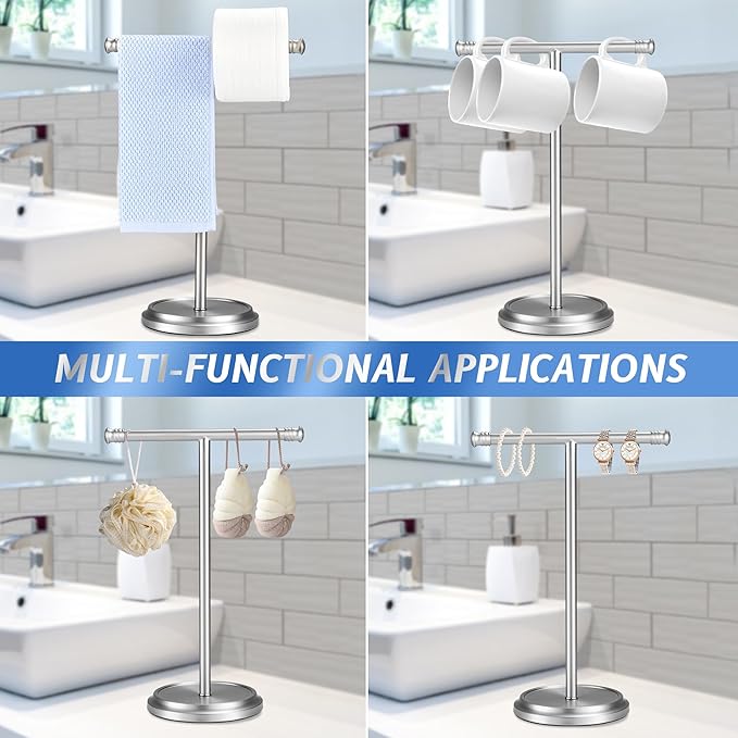 Hand Towel Holder Stand, Free Standing Towel Rack Stand with Stainless Steel Base, Rust-Proof Towel Bar for Bathroom Kitchen Countertop (Brushed Nickel)