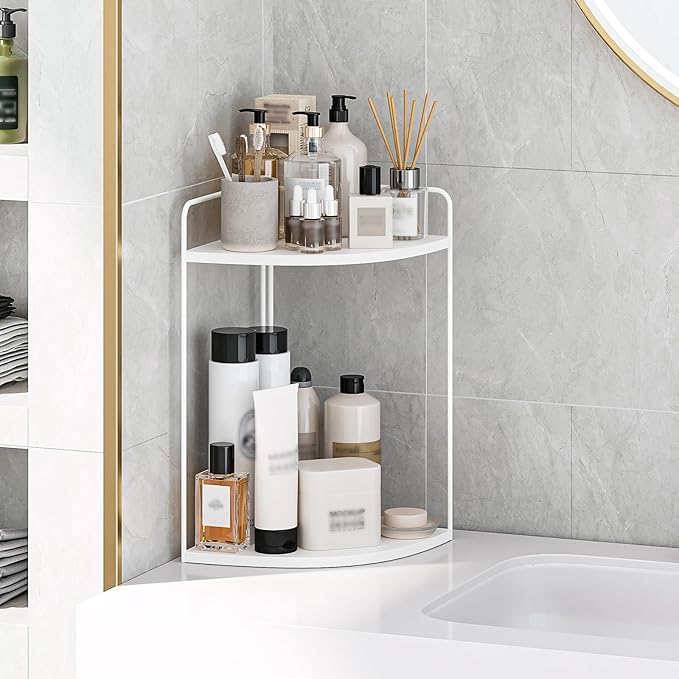 Bathroom Counter Organizer,Countertop Organizer,Vanity Organizers,Bathroom Storage,Bathroom Sink Caddy,Counter Shelf,Corner Counter,Corner Shelves(White)