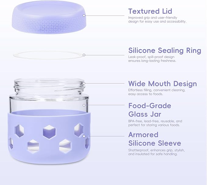 Gemice 6-Pack 10oz Glass Mason Jars with Silicone Sleeves, Airtight BPA-Free Overnight Oats Containers with Lids, Dishwasher Safe Leak-Proof Meal Prep Jars for Chia Pudding, Yogurt, Snacks