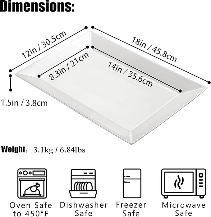 Meideal 18" x 12" Large Serving Platters Set of 2, Porcelain Serving Trays