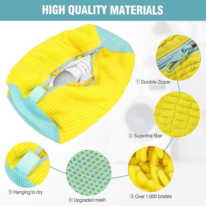 Shoe Washing Machine Bag, Shoe Laundry Bag for Washer and Dryer, Include Dry Net Bag, Reusable and Durable Zipper with Hook Design, Shoe Washing Bag for Sneaker (Yellow, 1 Pack)