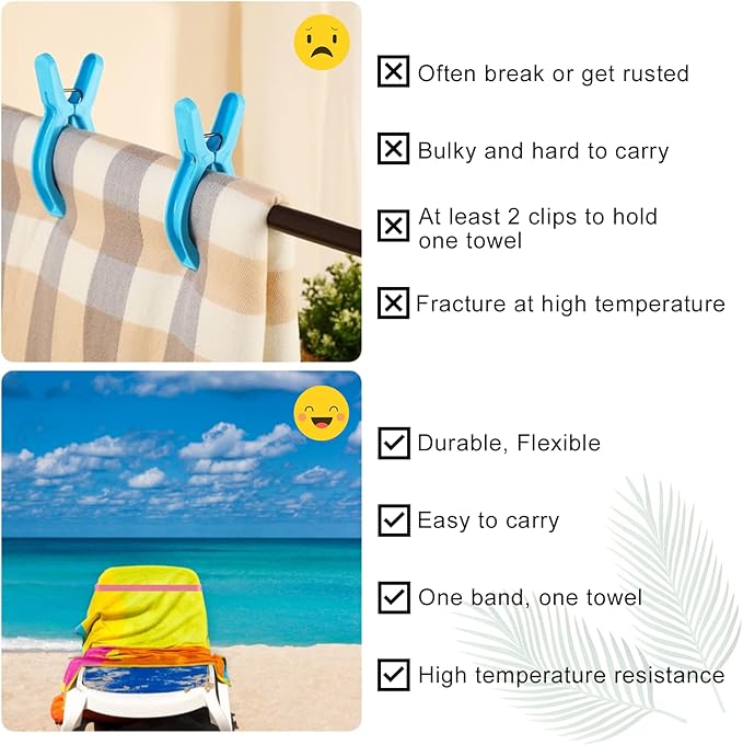 4 Pack Towel Bands, Towel Bands for Beach Chair, Rubber Towel Clips for Pool Chair, Must Haves Beach & Cruise Accessories, Towel Holder for Cruise Chairs, Alternatives for Towel Clips, Pink