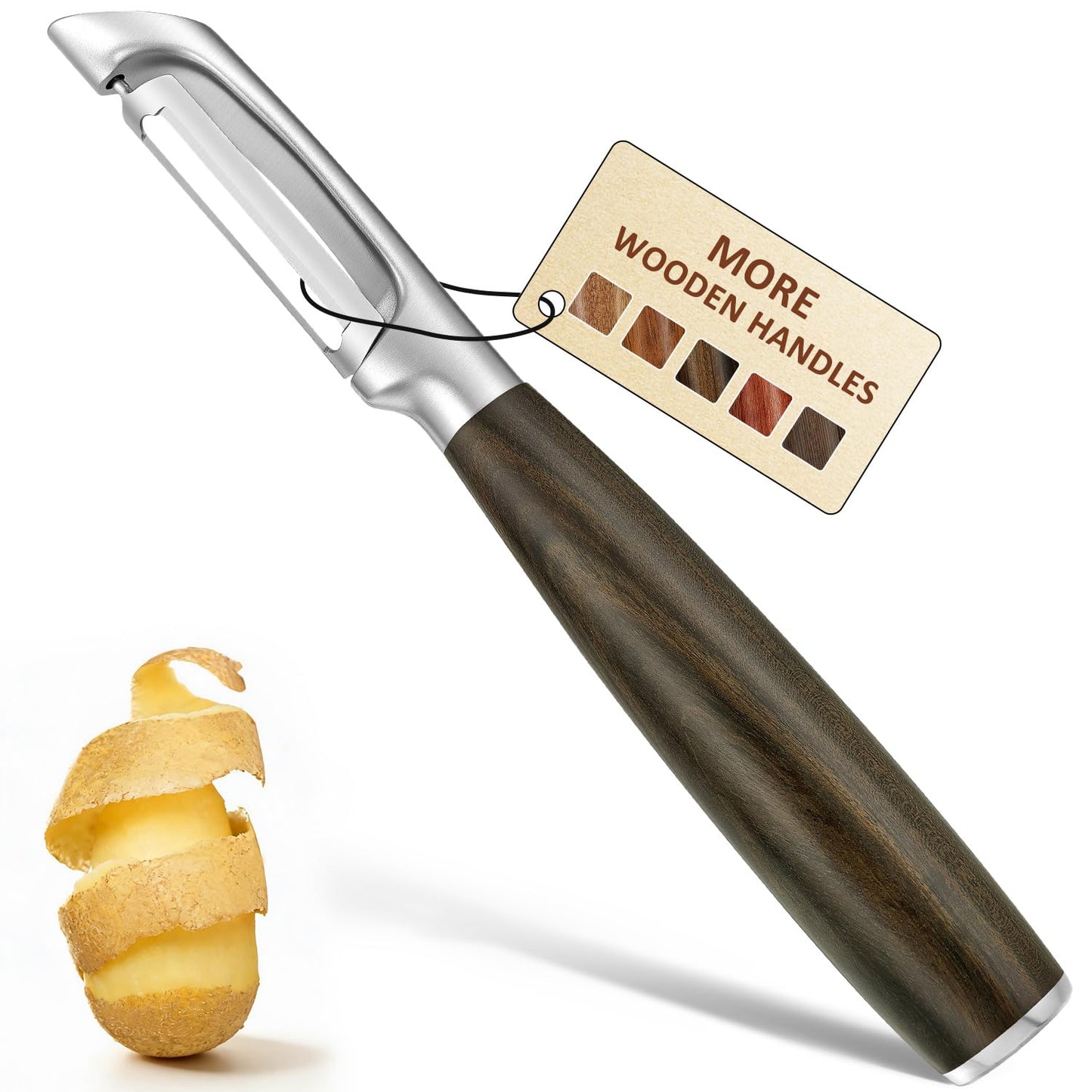 Vegetable Peeler, Swivel 304 Steel Blade, Wood Handle, Black Walnut