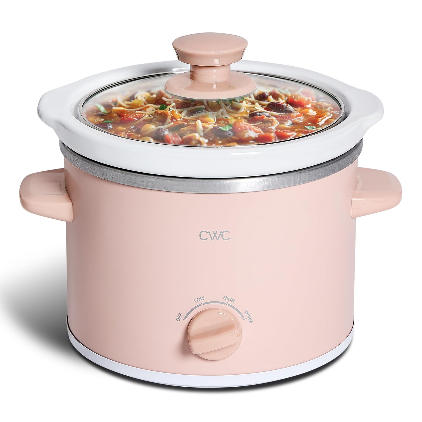 COOK WITH COLOR 2QT Mini Electric Round Slow Cooker - Adjustable Settings, Removable Stoneware Pot, Tempered Glass Lid, Dishwasher Safe, Cool-Touch Side Handles, Greige