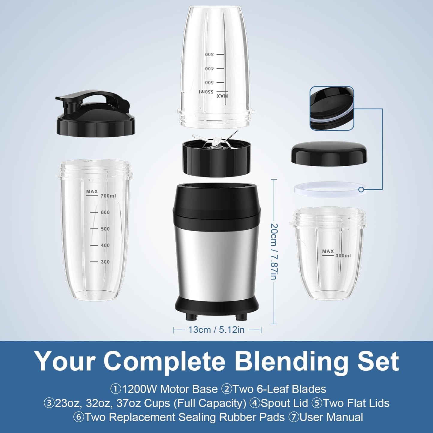 Colarlemo 1200W Smoothie Blender, Personal Kitchen Blender, Ice Crushing