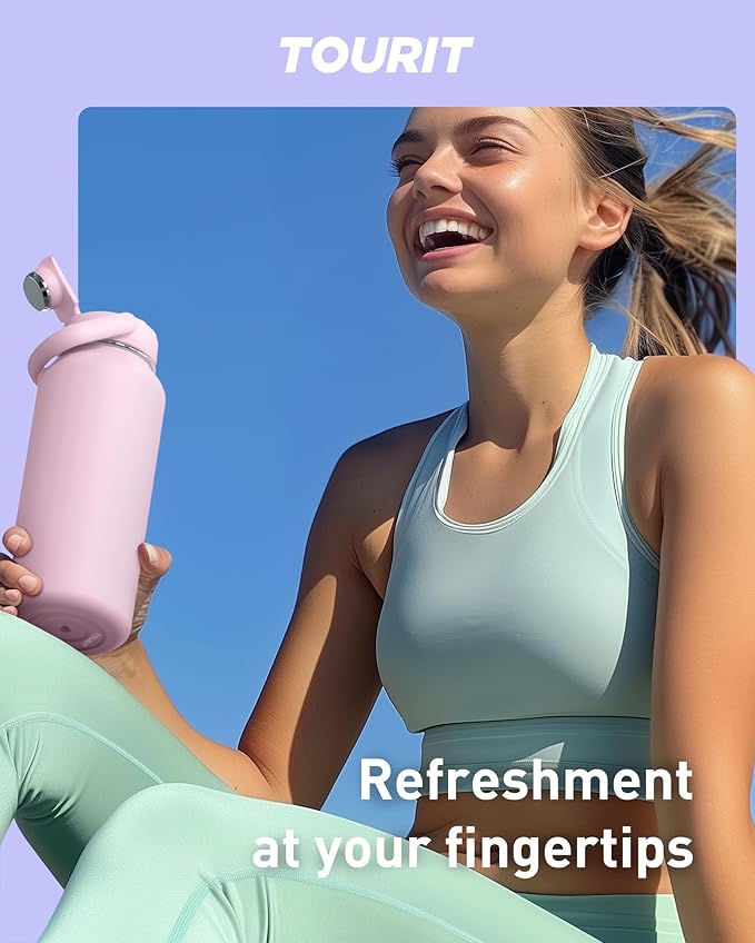 TOURIT 24 oz Insulated Water Bottle, Stainless Steel Sports Water Bottles With Top Handle, Double-Wall Travel Thermal Water Flask, BPA Free Leakproof Water Bottle for Sports and Travel,Blue Voilet