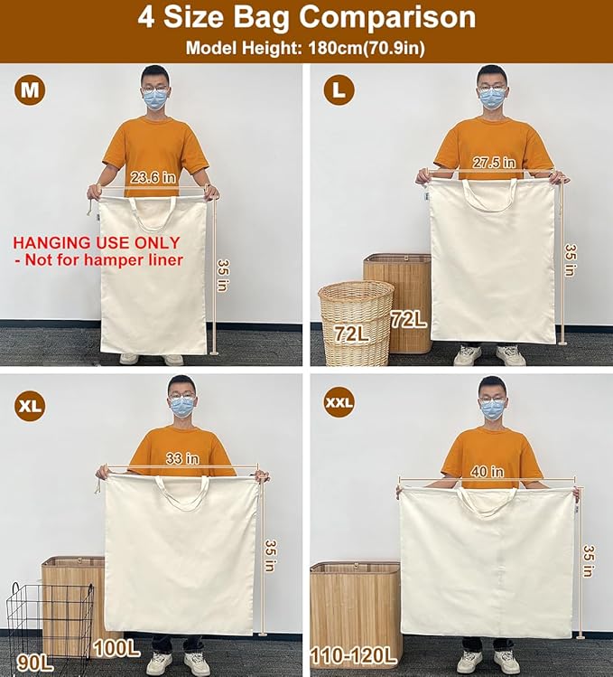 Canvas Laundry Bag with Handles & Drawstring 23.6"Wx35"H, Hanging Dirty Clothes Travel Bag, Heavy Duty Washable Laundry Sack (NOT Hamper Liner) - 2 Pack