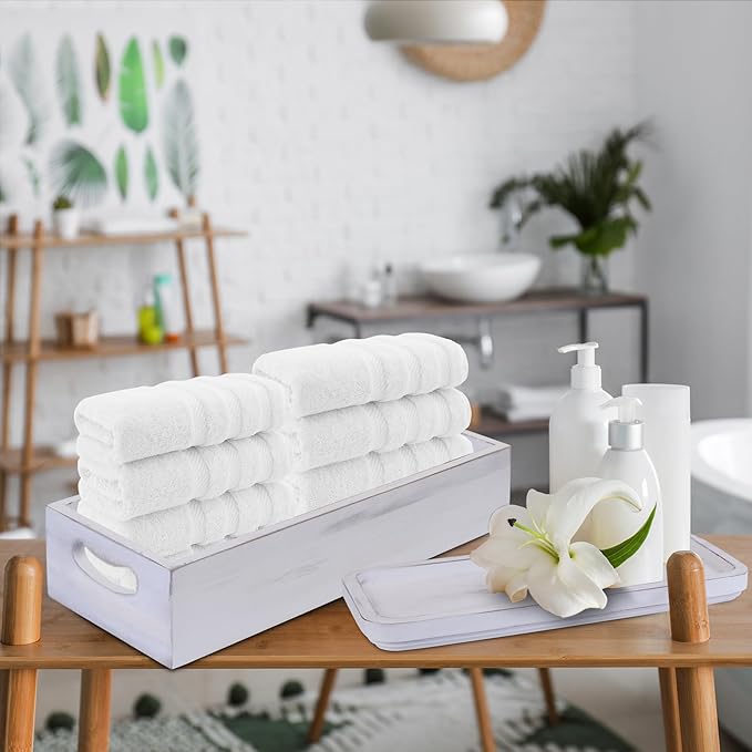 Toilet Tank Tray for Modern White Bathroom Decor Set of 2 Acacia Toilet Tank Topper Paper Storage Decorative Organizer Box Wood Vanity Tray for Counter Decor Dresser Tops (White)