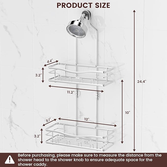 REINHARDT Shower Caddy Hanging, Rustproof Shower Caddy Anti-Swing Shower Organizer Over Showerhead No Drilling Shower Racks with Soap Holder Multi Hooks Bathroom Storage for Shampoo Sponge, Silver