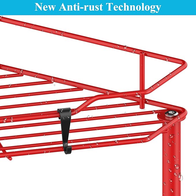 3 Tier Floor Standing Corner Shower Caddy Organizer Shelf with Hooks, Bathroom Shelves Stand Rack, Red