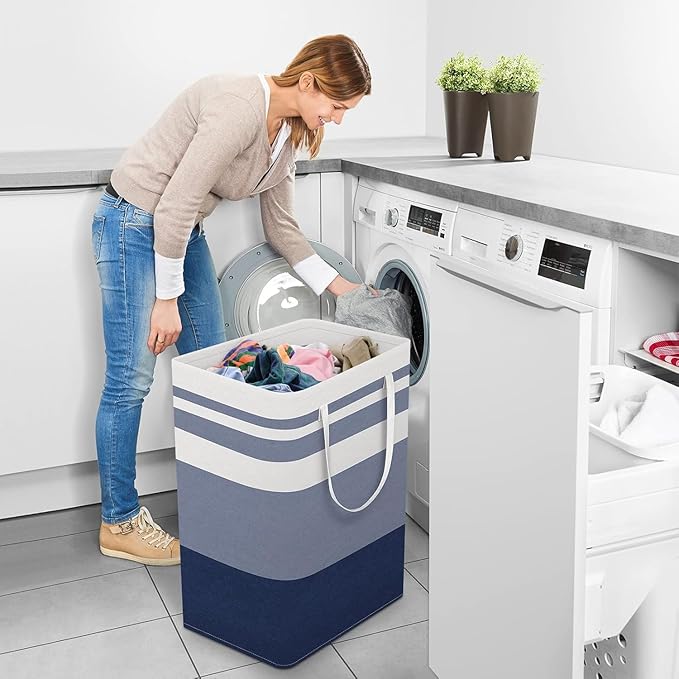 StorageRight Laundry Basket Hamper Large Collapsible Laundry Hamper with Easy Carry Handles，Freestanding Clothes Hampers for Laundry, Bedroom, Dorm, Clothes, Towels, 75L, Gradient Blue