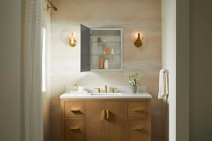 Kohler 55062-NA Embark Slim Medicine Cabinet Mirror, Adjustable Shelves with Mirrored Door, 20 in. W x 26 in. H