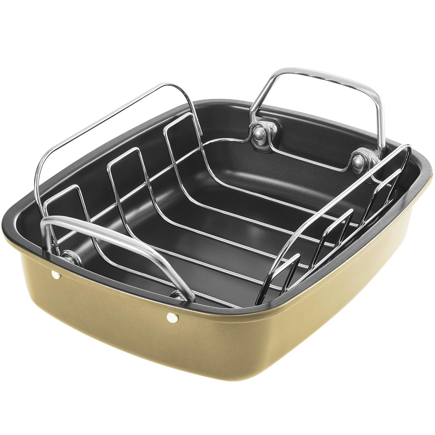 KITESSENSU Nonstick Turkey Roasting Pan with Rack 17 x 14 inch - Large Chicken Roaster Pan for Oven - Wider Handles & Heavy Duty Construction - Suitable for 24lb Turkey, Gray