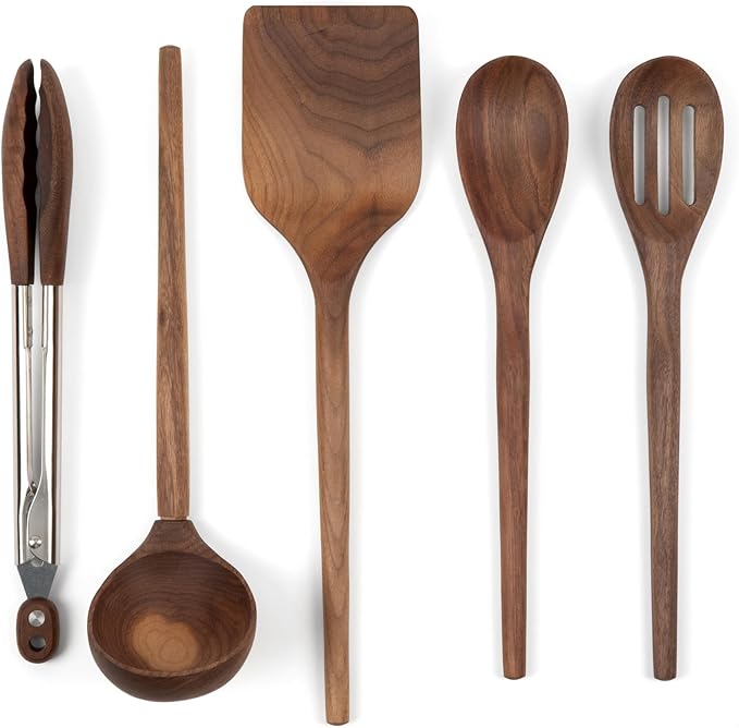 Salt & York Olive Wood Wooden Cooking Utensils, 5-Pc Kitchen Utensil Set