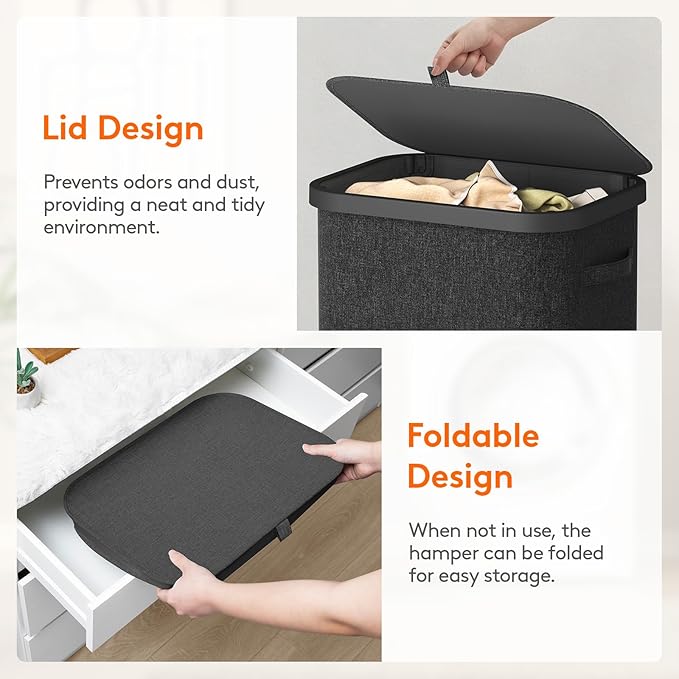 Lifewit 85L Large Laundry Basket with Lid, Laundry Hamper with Plastic Handles and Removable Bag, Foldable Tall Dirty Clothes Hampers for Laundry for Laundry Room, Bedroom, Bathroom, Dorm, Dark Gray