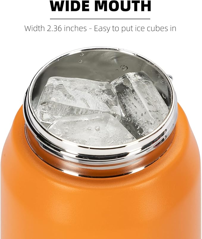 Fanhaw 24 oz Insulated Stainless Steel Water Bottle with Anti-Dust Chug Lid, Leakproof Vacuum Metal Bottle for Kids, Women & Men (Yellow Orange)