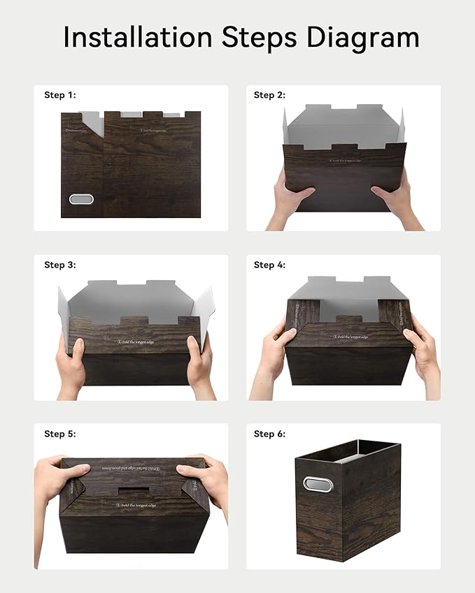 Oterri Cardboard File Organizer Box for Hanging File Folders Letter Size,File Box for Computer Desk,File Cabinet,Working Home,Office,Classroom (Brown Wood Grain Print, Letter Size - 8 Packs)