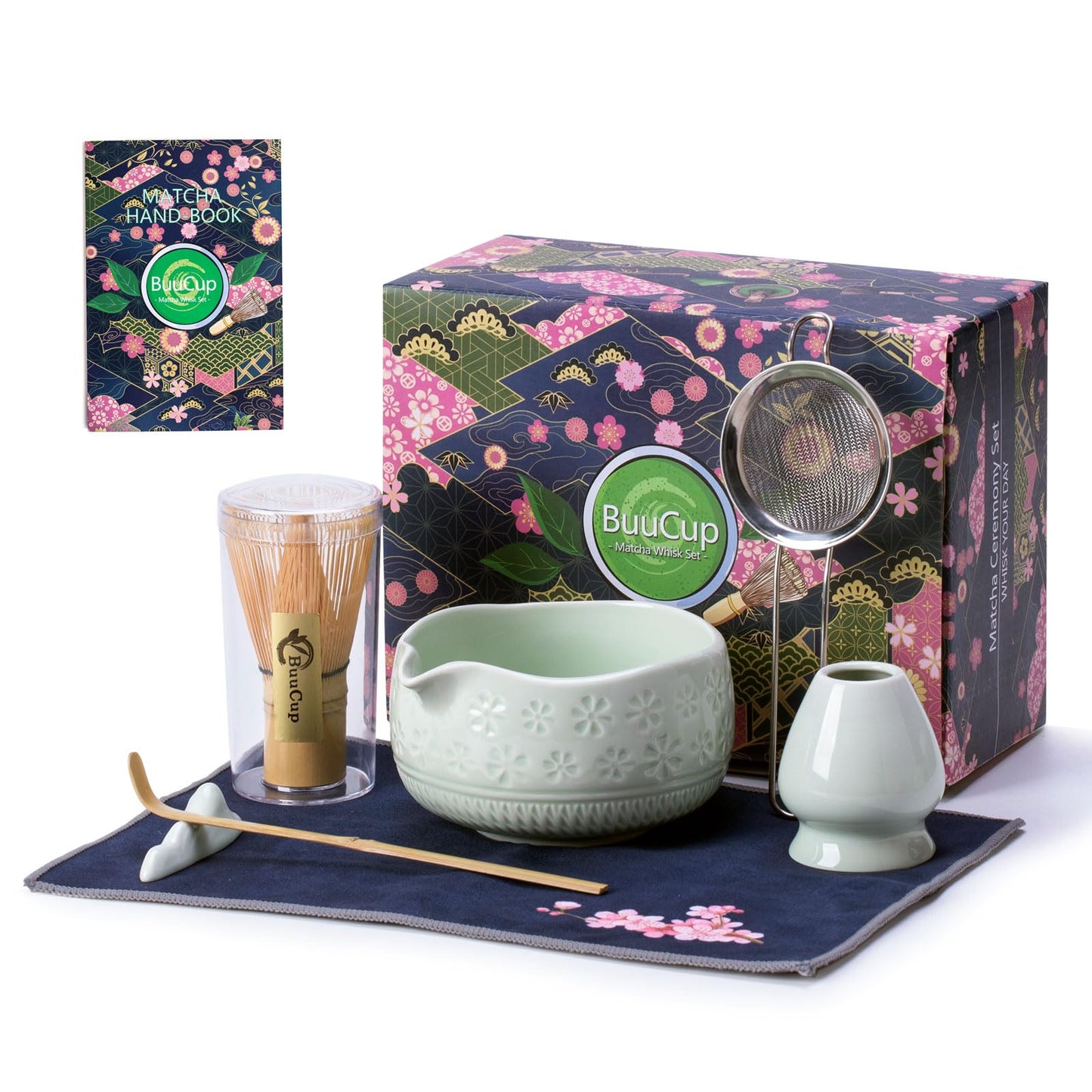 Buucup Matcha Whisk Set, Ceramic Kit with Bowl & Bamboo Accessories
