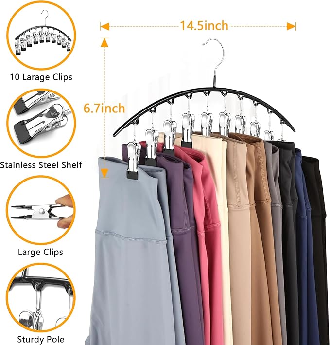 Legging Hangers for Closet Organizer, Hat Hangers for Closet 2 Pack with 10 Clips Holds 20 Leggings, Legging Hanger, Pants Storage Organizer Suitable for Socks, Panties, Underwear, Pants (Green)