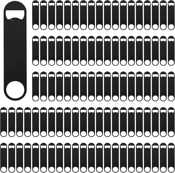Yugada 100 Pack Flat Beer Bottle Opener 7 inch Stainless Steel Flat Bottle Opener Black Beer Bottle Openers for Bartender Kitchen Bar Restaurant (7 Inch)