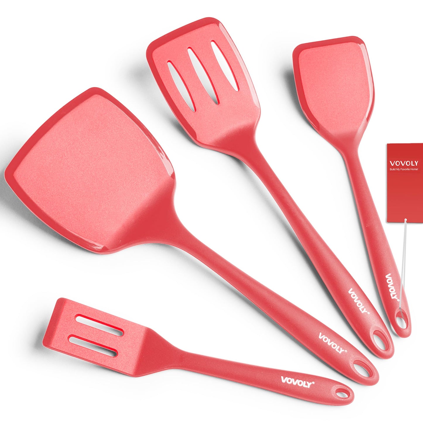 Silicone Spatula Set, 600°F Heat Resistant Silicone Spatula Turner Flipper for Cooking, Non Stick and Non Scratch Kitchen Utensils for Eggs & Pancakes, 4 Pack, Red