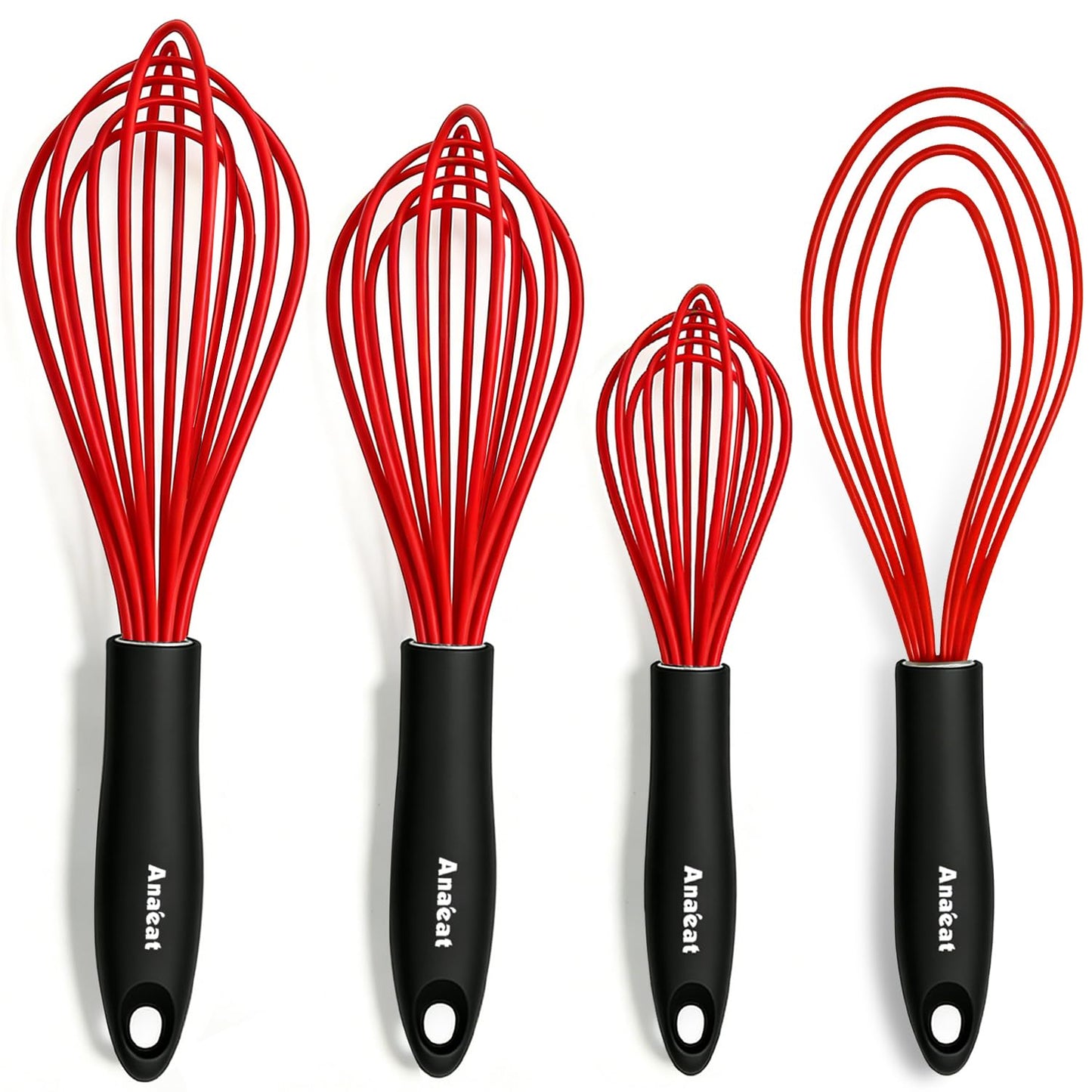 Anaeat Silicone Balloon Whisk, Perfect for Non-Stick Cookware, Milk and Egg Beater Blender, Heat Resistant Kitchen Whisks for Whisking, Cooking, Baking, Beating, Frothing & Stirring (Black)