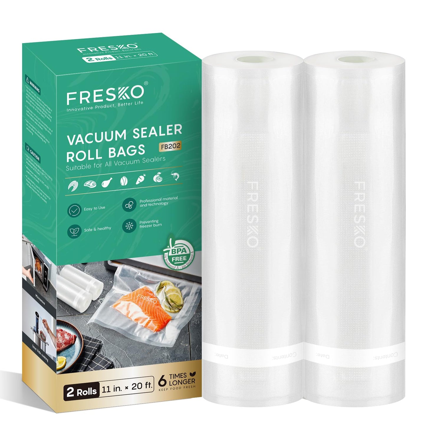 FRESKO 8"x20' Vacuum Sealer Bags for Food, 2 Rolls