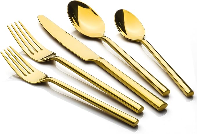Alata Potter 20-Piece Forged Silverware Set Stainless Steel Flatware Set Cutlery Set,Service for 4,Mirror Finish,Dishwasher Safe