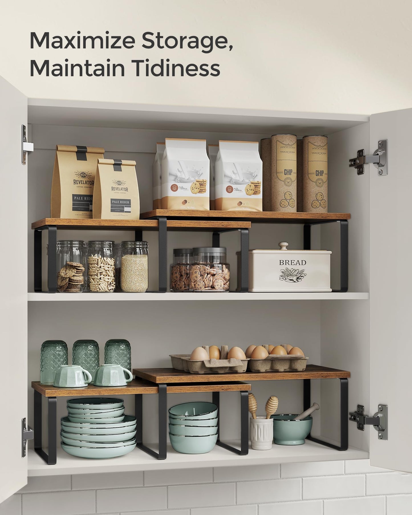 SONGMICS Cabinet Organizer Shelf, Set of 4 Spice Rack, Kitchen Storage