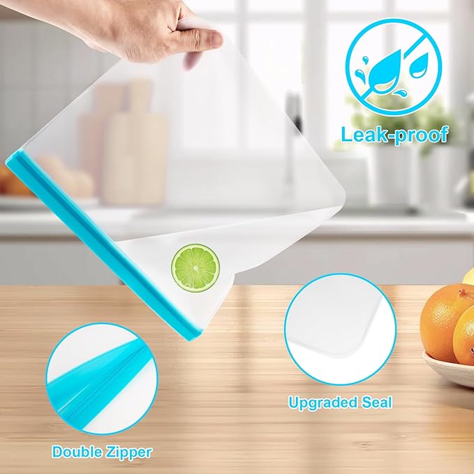 17 Pack Reusable Freezer Bags Dishwasher Safe, Leakproof Food Storage Bags, Silicone Bags for Food Storage Home Organization (6 Reusable Snack Bags 6 Sandwich Bags 5 Gallon Freezer Bags)