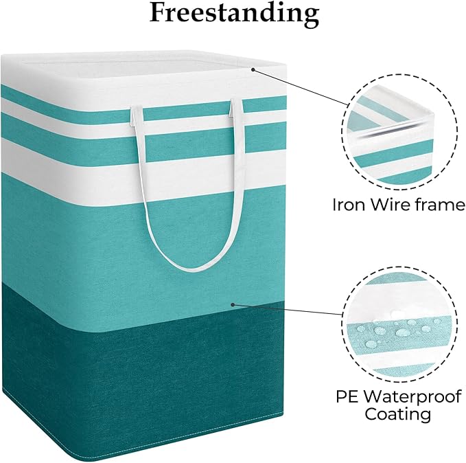 StorageRight Large Collapsible Laundry Basket Hamper with Easy Carry Handles，Freestanding Clothes Hampers for Laundry, Bedroom, Dorm, Towels, Toys, 75L, Green