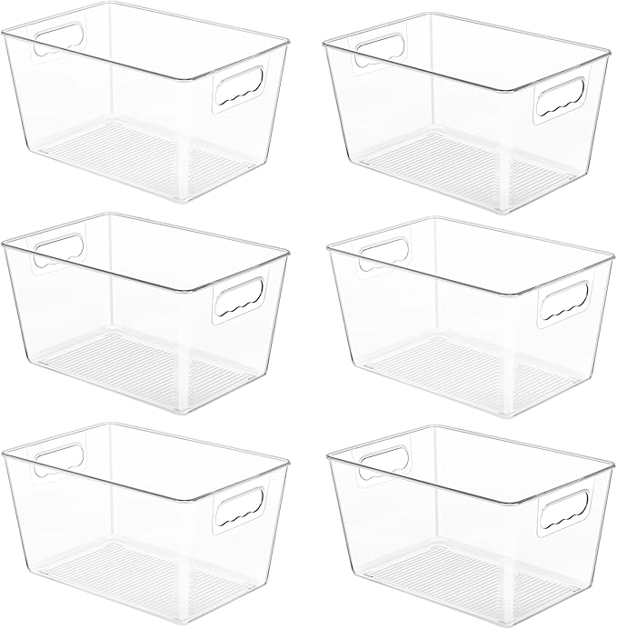 YIHONG 6 Pack Clear Storage Bins, Pantry Organizer Bins with Handle, Large