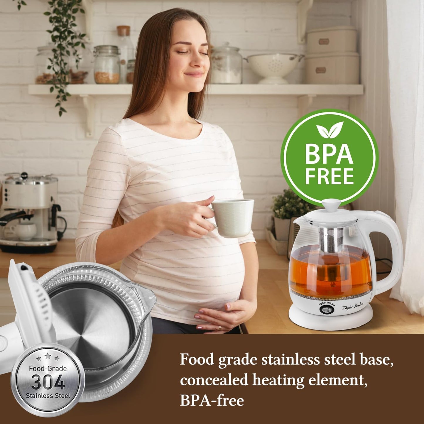 Taylor Swoden Electric Kettle With Tea Infuser, 1L, White