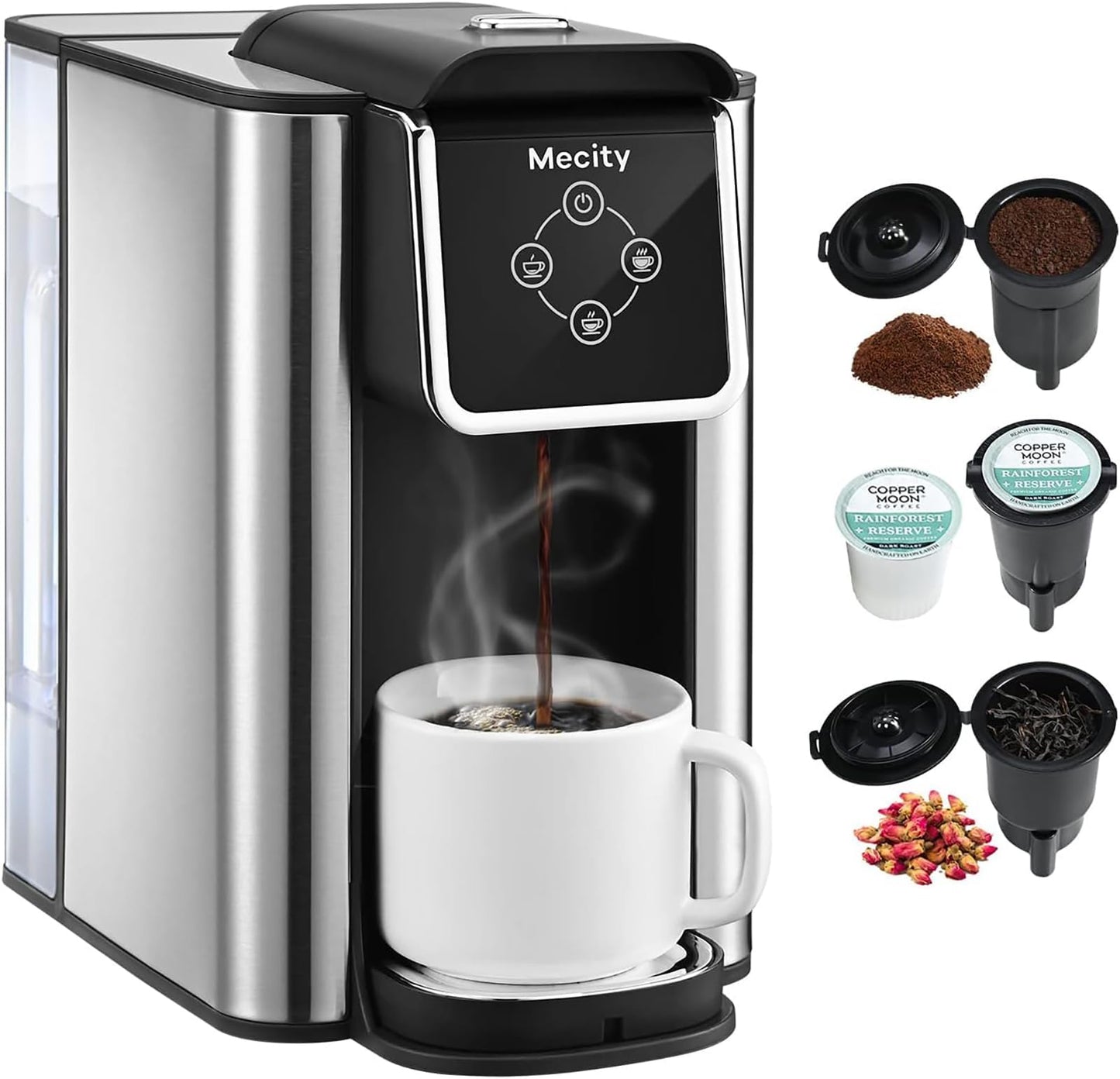 Mecity Coffee Maker 3 in 1 Single Serve Coffee Machine, Compatible with K cup Capsules, Instant Coffee Pot, Tea maker, 6,8,10 Oz Cup, Removable 50 Oz Water Reservoir, 120V 1150W, Dark Grey
