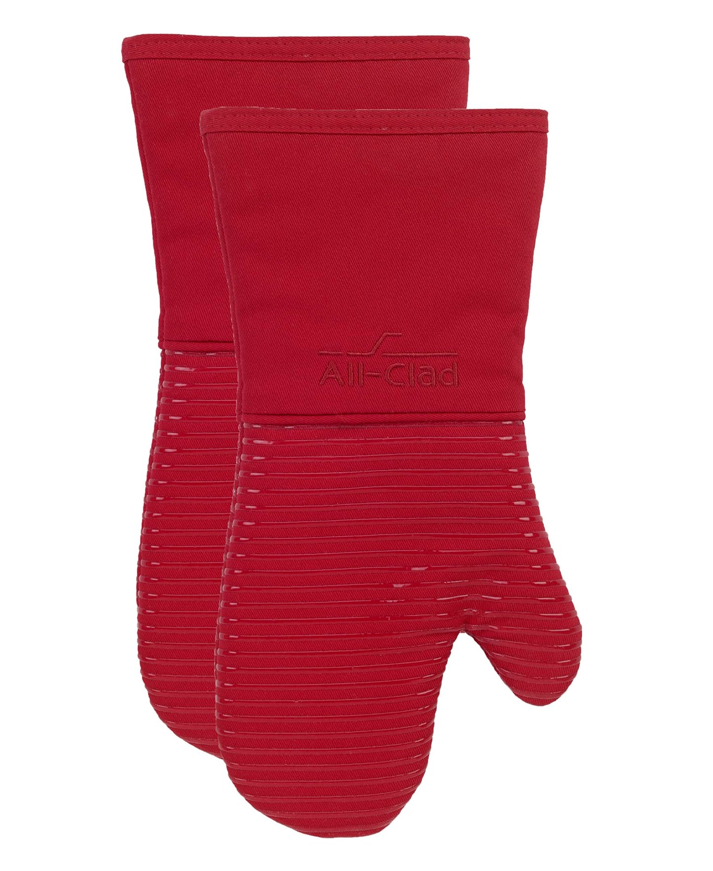 All-Clad Silicone Oven Mitts: Heat Resistant to 500 Degrees - 100% Cotton & Silicone, 14"x7" Pot Holders for Kitchen and Barbeque, 2-Pack, Almond