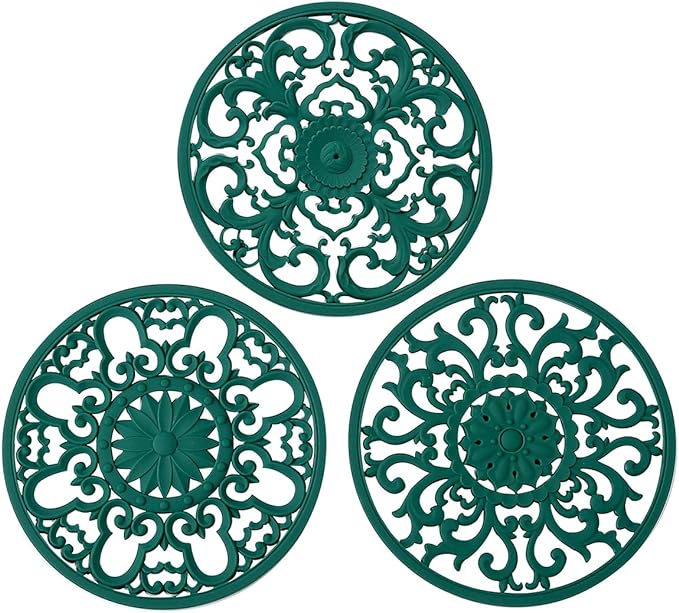 Extra Thick Silicone Trivet Mat for Hot Dishes, Hot Pots and Pans, Pot Holder, Hot Pad to Protect Your Table and Countertop, Kitchen Decor and Accessories,Navy Blue, Set of 3