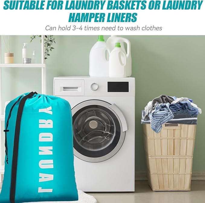 Heavy Duty Laundry Bag with Strap,2 Pack Travel Laundry Bags for Dirty Clothes,24" x 36" Large Laundry Bag for Traveling,Camping,Dorm (Cyan + Gray)