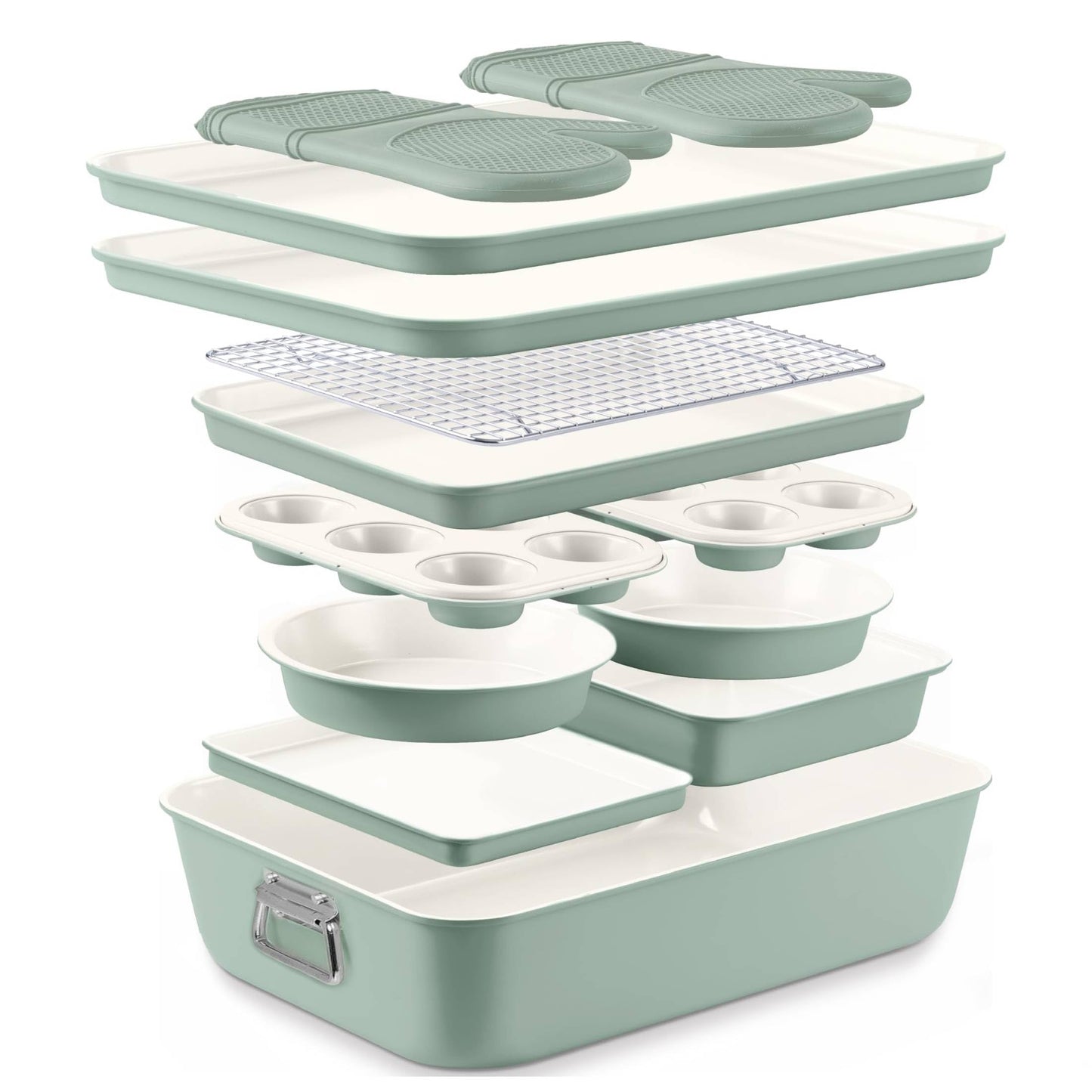 Country Kitchen Nonstick Stackable Bakeware Set - Deluxe Heavy Duty, Durable, Easy Release Baking Set, Denim, 13 Pcs