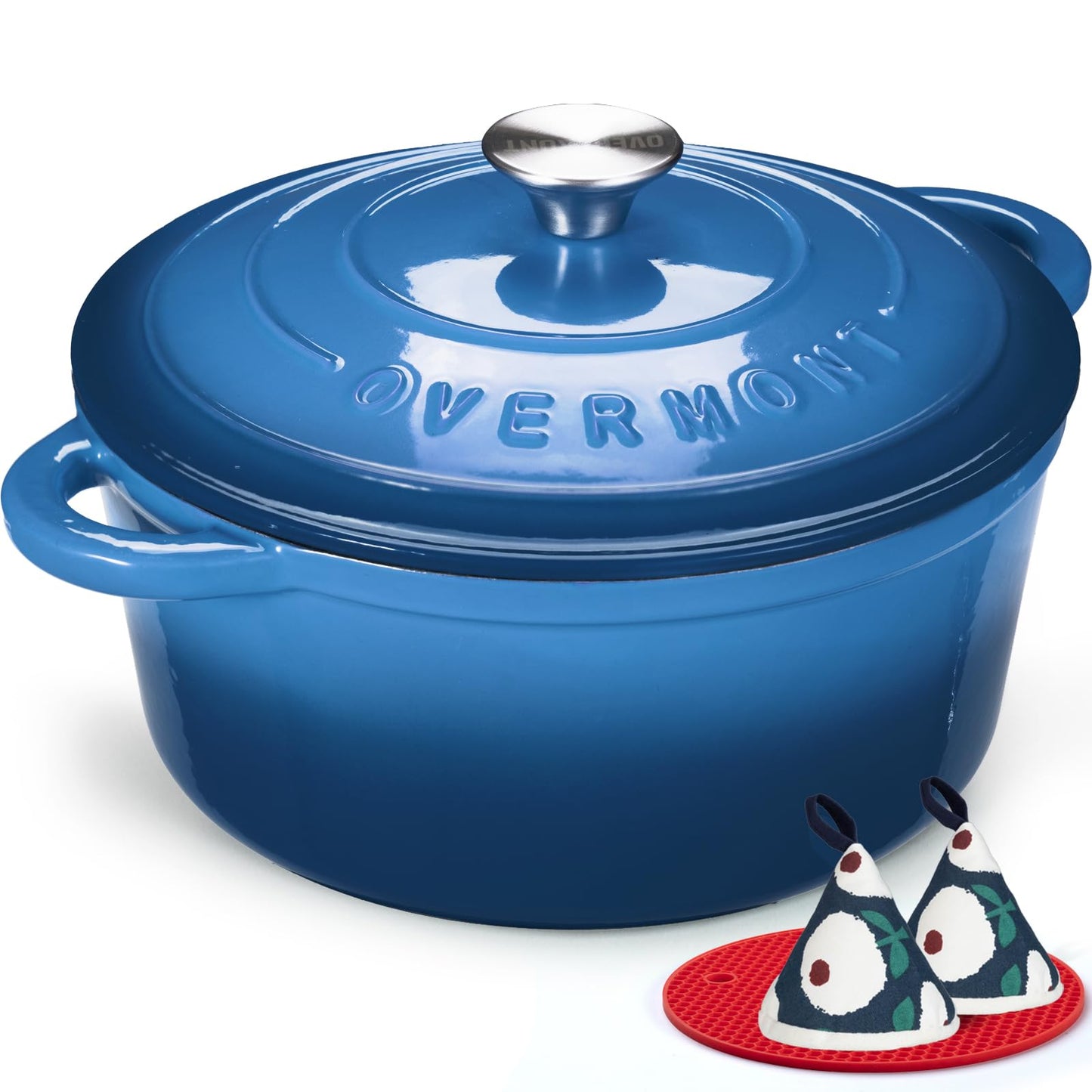 Overmont Enameled Cast Iron Dutch Oven - 5.5QT Pot with Lid Cookbook & Cotton Potholders - Heavy-Duty Cookware for Braising, Stews, Roasting, Sourdough Baking Verdant