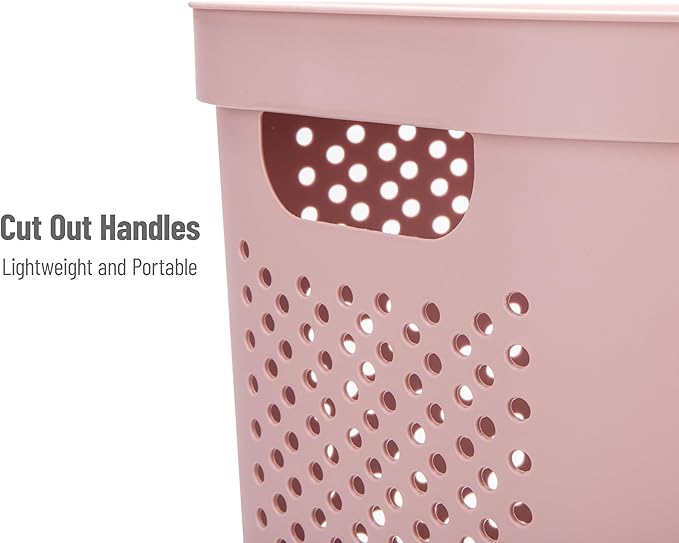 Mind Reader Slim Laundry Hamper with Lid, 60L Clothes Basket, Ventilated Plastic, Pink