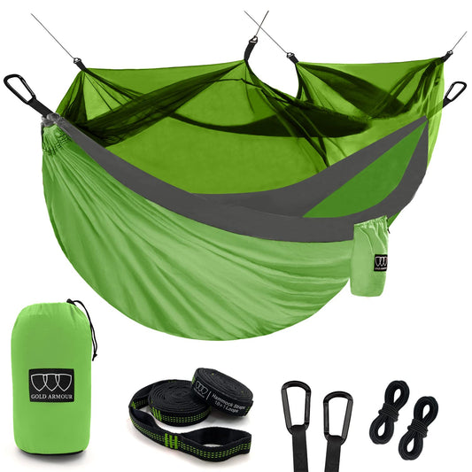 Gold Armour Camping Hammock - Camping Essentials, Double Hammock with Bug Net, Camping Gear Hammock for Outside, Hiking, and Travel (Camouflage)