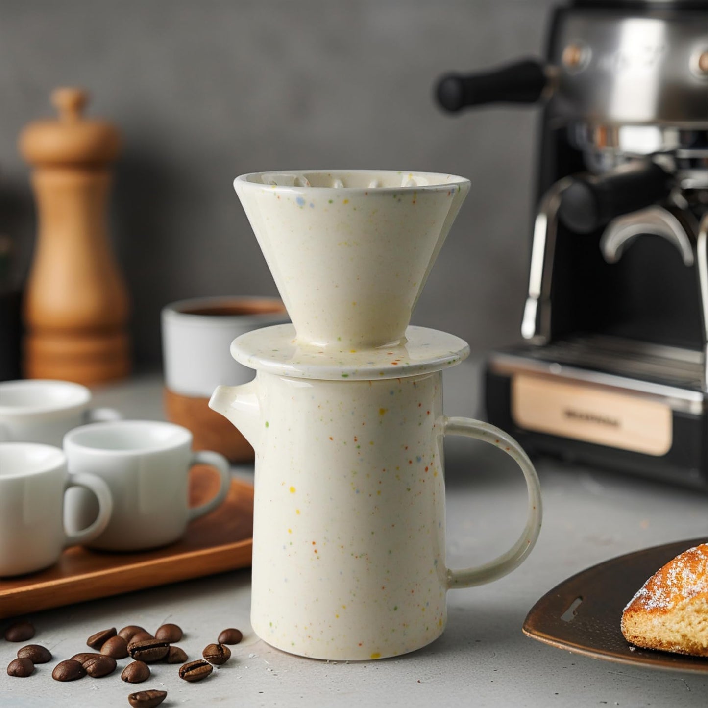 DIF DECO Pour Over Coffee Maker Set Vintage Ceramic Pour Over Coffee Dripper Set with 20 Count Paper Coffee Filters,for Home Café Restaurant Camping,15.8 Ounces(Yellow)
