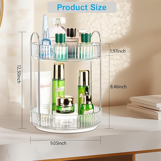360 Rotating Makeup Organizer, 2 Tier Lazy Susan Bathroom Counter Organizer, Skincare Organizers, Spinning Perfume Organizer & Vanity Organizer Countertop (Silver Clear, 2 Tier)